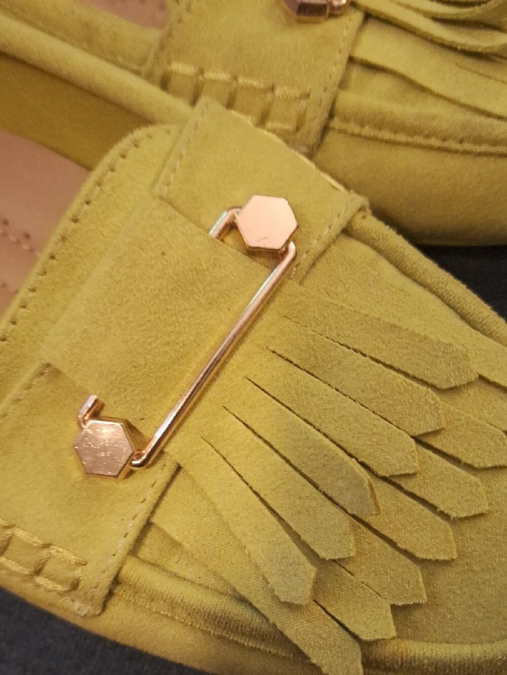 Women's Lime Fringe Loafers with Gold Accent - Picture 7 of 7